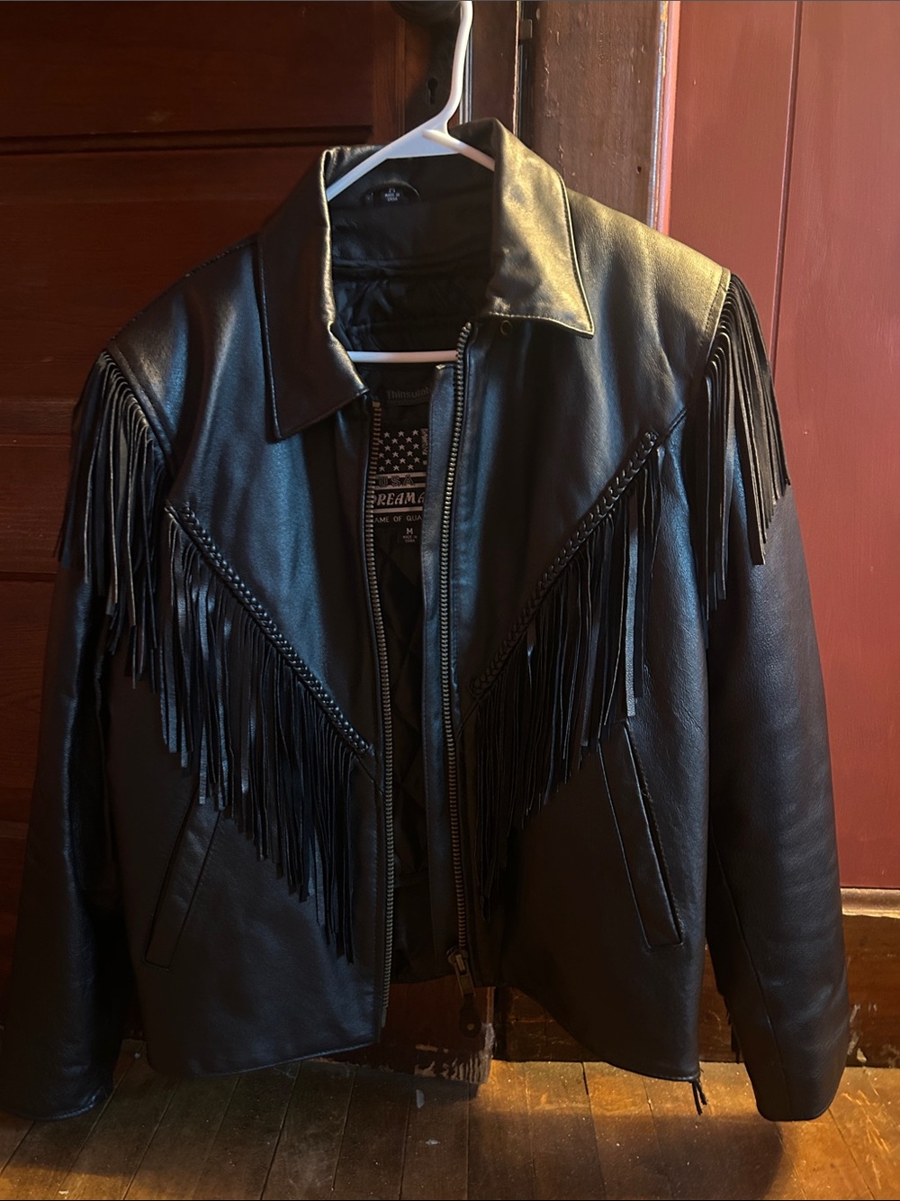 Dreamers Black Fringe Faux Leather Bomber Jacket